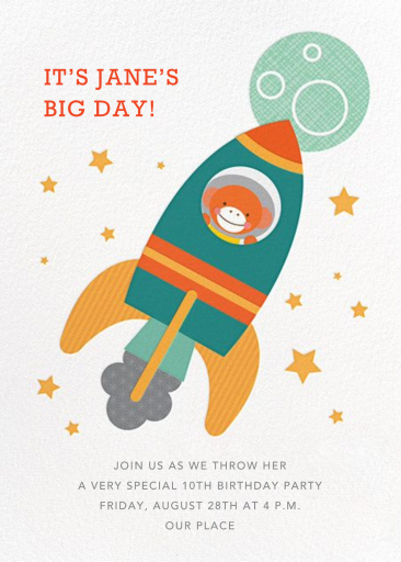 Cosmonaut Chimp - Birthday Invitation by Petit Collage