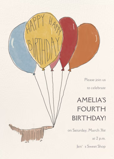 Watercolor Balloons - Birthday Invitation by Carly Kuhn