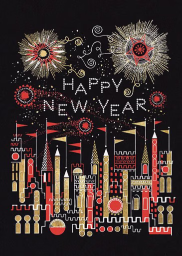 Golden Fireworks (Lesley Barnes) - New Year's Card by Red Cap Cards