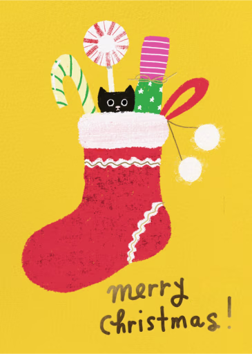 Purrfect Present - Christmas Card by Carolyn Suzuki Studio