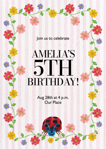 Floral Ladybug Stripe Invitation