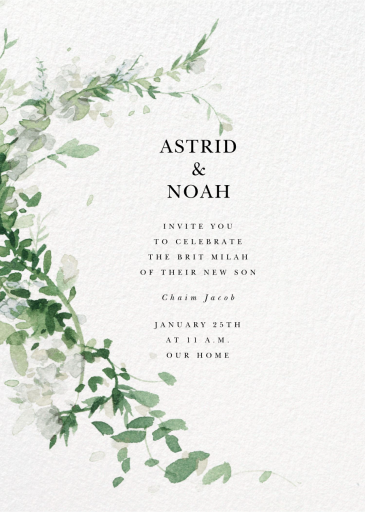 Watercolor Floral Garland - Bris/Baby Naming Invitation by Paperless Post