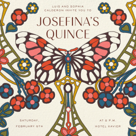 Invitación con mariposas y flores