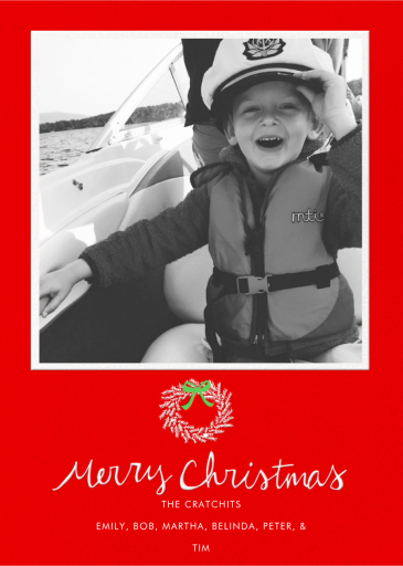 Merry Christmas Wreath Tall - Holiday Card by Linda and Harriett