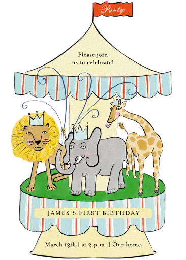 Merry Go Round Cutout - First Birthday Invitation by Tamborine Press