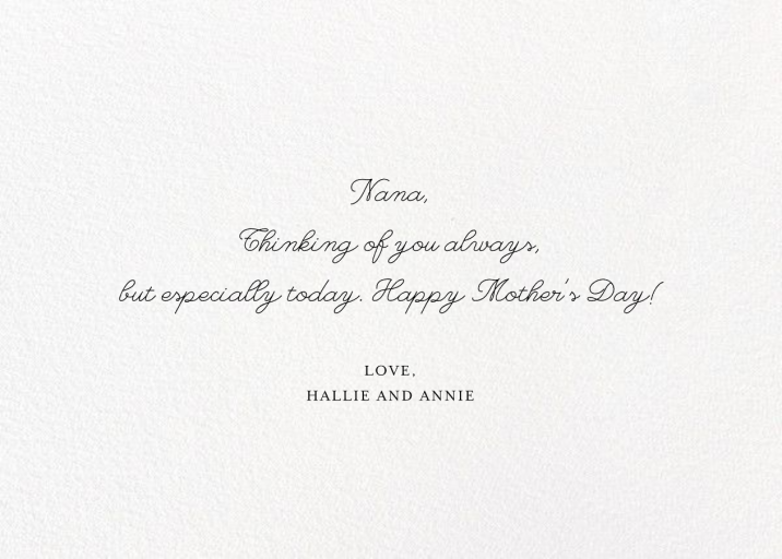 Basket of Blooms (Emily Isabella) - Mother's Day Card by Red Cap Cards - Back