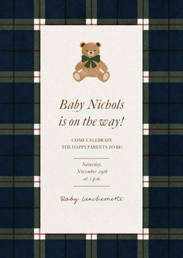 Tartan Teddy Bear Invitation