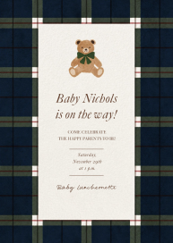 Invitación con osito de peluche de tartán