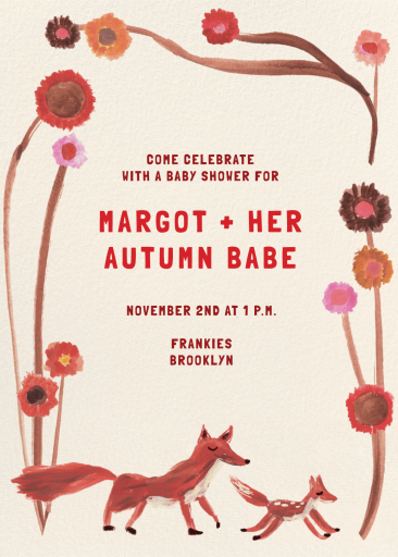 Autumn Fox Floral Baby Invitation
