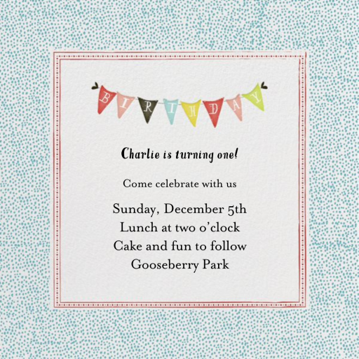 Ticker Tape Border - First Birthday Invitation by Mr. Boddington's Studio