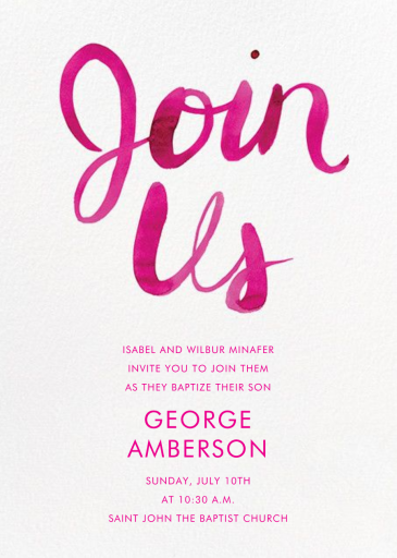 Join Us (Watercolor Script) - Baptism & Christening Invitation by Linda and Harriett