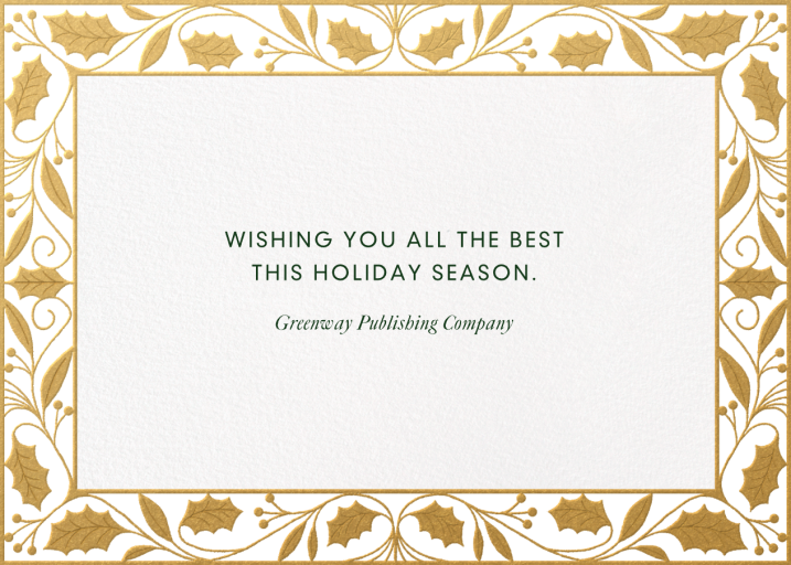 Golden Holly Horizontal - Business Holiday Card by Paperless Post - Back