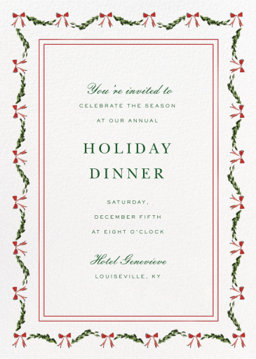 Greenery and Bows (Riley Sheehey) - Holiday Party Invitation by Dogwood Hill