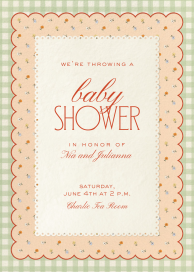 Invitación « Baby Shower » con estampado floral de cuadros vichy