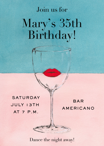 Wine Glass Red Lips Invitation