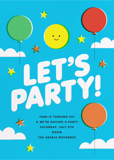 Balloons Aloft - Birthday Invitation by The Indigo Bunting