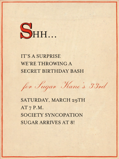 Red Letter - Surprise Party Invitation by John Derian - Back