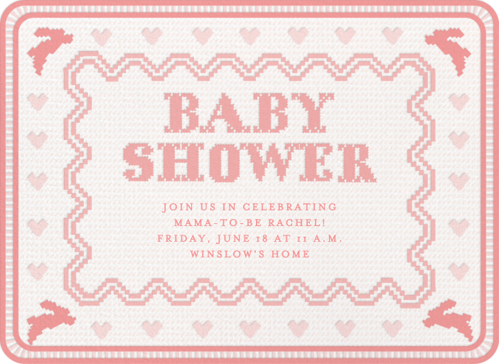 Pink Cross Stitch Bunny Invitation