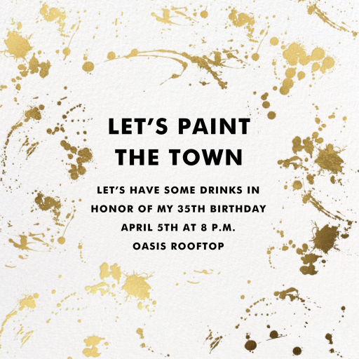 Gold Paint Splatter Invitation