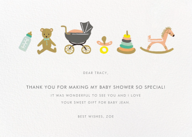 Iconos de juguetes para bebés. Gracias Card