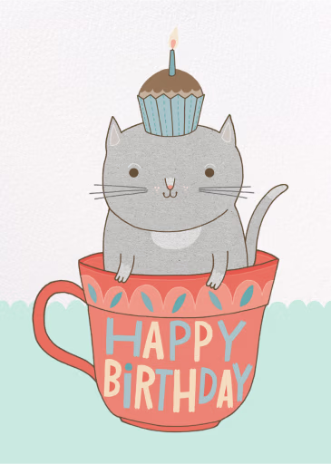 Teacup Cat (Anke Weckmann) - Birthday Card by Red Cap Cards