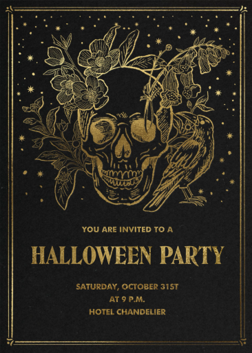 Gothic Gold Skull Halloween Invitation