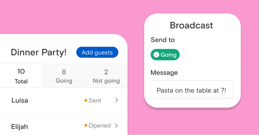 Representation of Paperless Post's RSVP tracking and broadcast messaging functionality