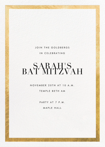 Simple Gold Border - Bar & Bat Mitzvah Invitation by Paperless Post