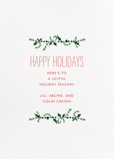 Holly on the Banister - Holiday Card by Mr. Boddington's Studio - Back