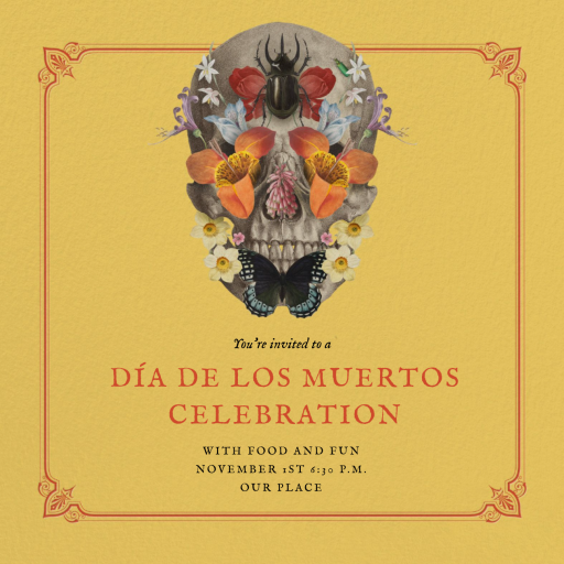 Blooming Skull - Día de los Muertos Invitation by Open Sea Design Co.