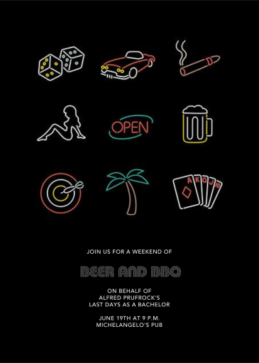 Neon Lights - Bachelor Party Invitation by Paperless Post