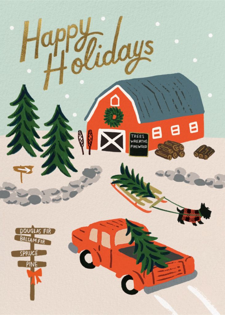 Snowy Tree Farm Holiday Card Send online instantly Track opens