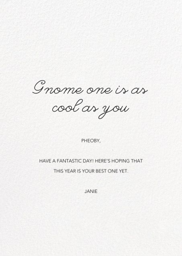 Gnome Worries (Krista Perry) - Birthday Card by Red Cap Cards - Back