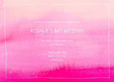 Pink Watercolor - Bar & Bat Mitzvah Invitation by Linda and Harriett