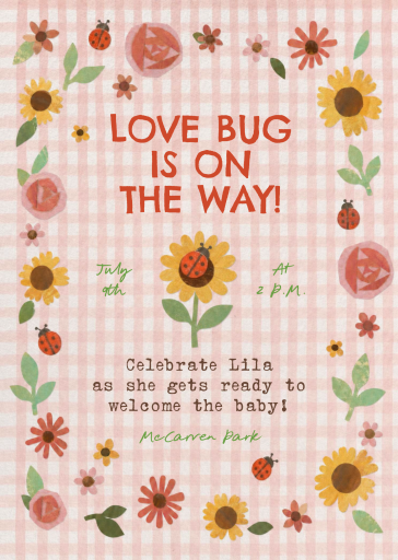 Ladybug Gingham Floral Invitation