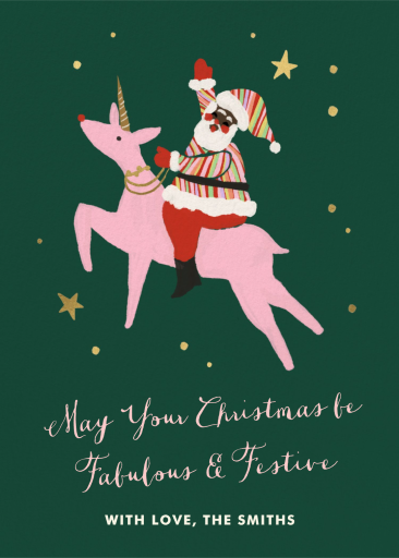 Santa Riding Unicorn Holiday Card