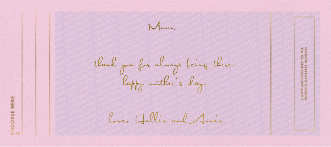 Returned Check - Mother's Day Card by Paperless Post - Back