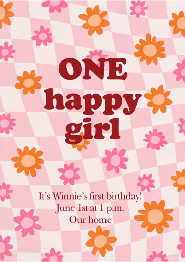Retro Floral Checkered Invitation
