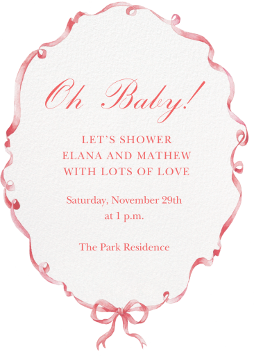 Pink Ribbon Bow Baby Invitation