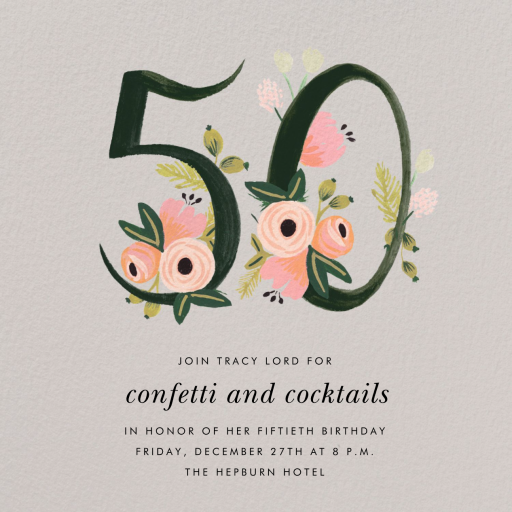 Botanic Numerals - 50th Birthday Invitation by Rifle Paper Co.