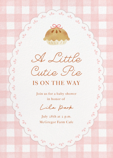 Blue Gingham Pie Baby Invitation