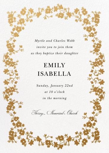 Gilded Petals - Baptism & Christening Invitation by  Monique Lhuillier
