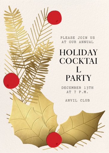 Gold Leaf Holly - Holiday Party Invitation by Paperless Post