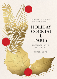 Gold Leaf Holly - Holiday Cocktail Party Invitation by Paperless Post