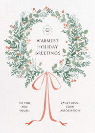 Watercolor Holly Wreath - Holiday Card by Paperless Post