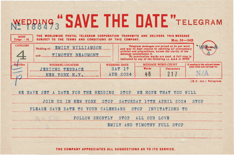 Save the Date Stop - Invitation by Annie Atkins