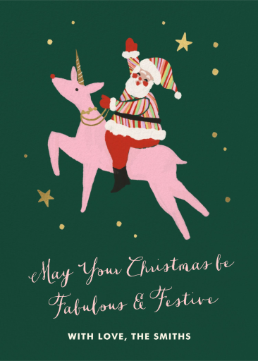 Santa Riding Unicorn Holiday Card