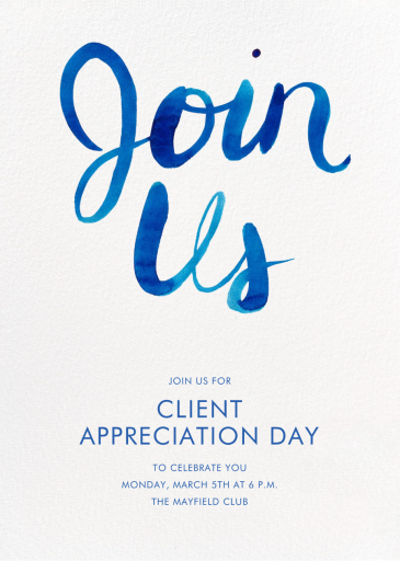 Join Us (Watercolor Script) - Appreciation Event Invitation by Linda and Harriett