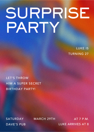 Vibrant Night - Surprise Party Invitation by Moglea
