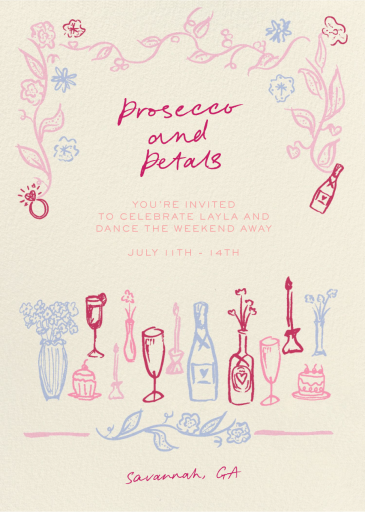 Prosecco and Petals - Bachelorette Party Invitation by Pulp Templates Co.